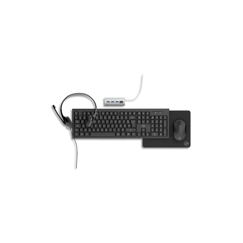 MOBILITY LAB Kit 5en1:Souris sans fil/Clavier sans fil/Hub USB/Casque Jack 3,5mm/Tapis de Souris ML308463