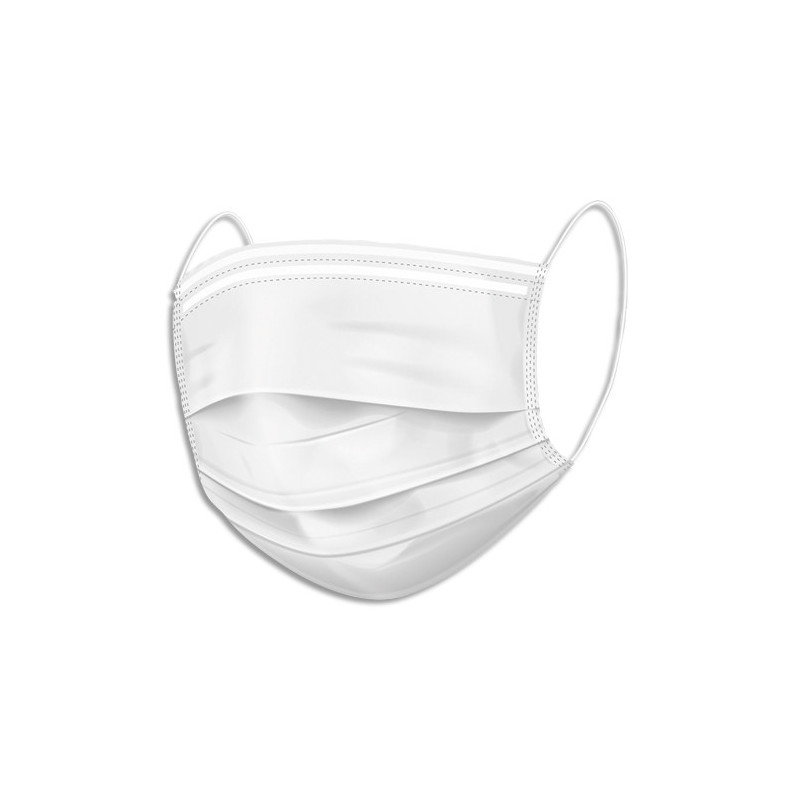 Boîte de 50 masques de protection jetables 3 plis type IIR. Fabriqué en France. Coloris blanc