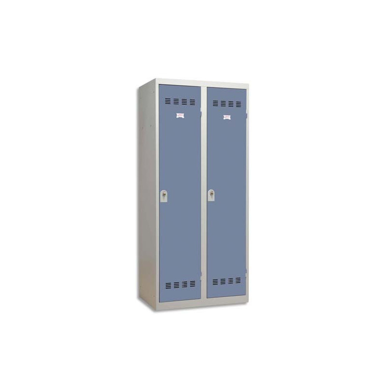 PIERRE HENRY Vestiaire métal industrie sale 2 casiers largeur 80 cm Gris perle Bleu