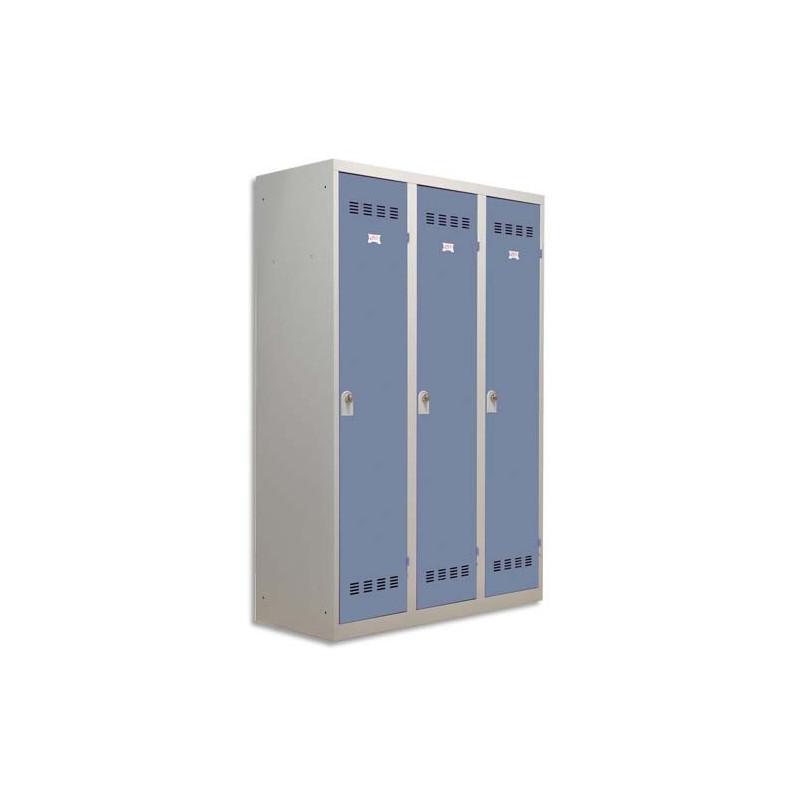 PIERRE HENRY Vestiaire métal industrie sale 3 casiers largeur 120 cm Gris perle Bleu