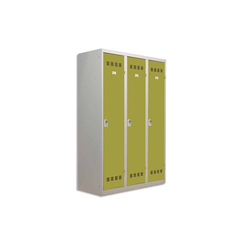 PIERRE HENRY Vestiaire métal industrie sale 3 casiers largeur 120 cm Gris perle anis