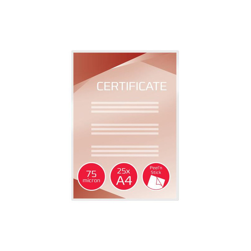 GBC Paquet de 25 Pochettes plastification/signalisation Peel'n'Stick A4, 2x75microns, brillantes 3747530