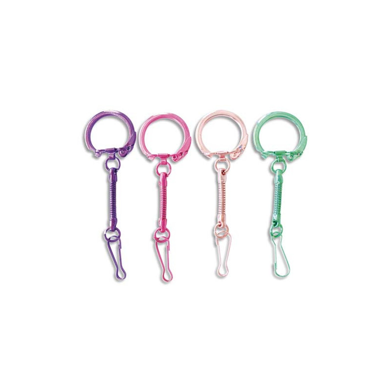 GRAINE CREATIVE 10 porte-clés mousquetons couleurs assorties métal, Violet, Rose, Saumon, Vert clair