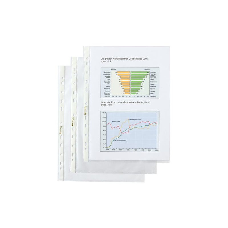 HETZEL Boîte de 100 pochettes perforées en polypropylène 5/100eme grainée. Coloris transparent