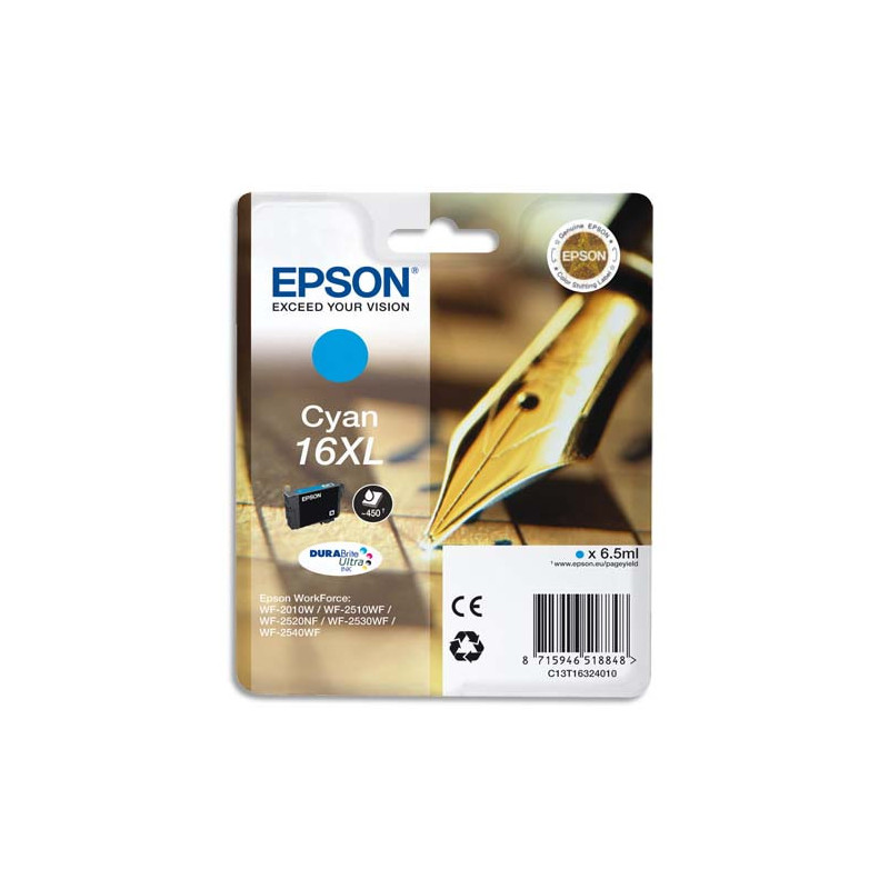 EPSON Cartouche Jet d'Encre DURABrite Ultra Cyan XL ''Stylo à plume'' 16 - C13T16324012