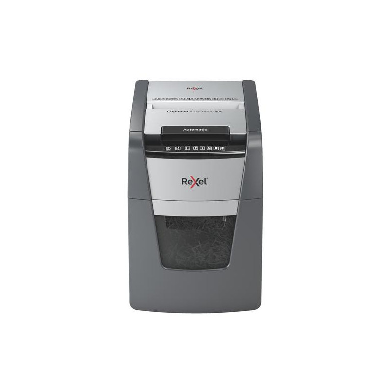 REXEL Destructeur Optimum Auto+ 90X, 90f auto/8f man, coupe croisée, sécurité P4, corbeill 34L 2020090XEU