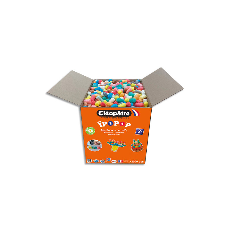 CLEOPATRE Carton de 2000 « IPOPOP » flocons de maïs couleurs assorties, avec guide et grande éponge