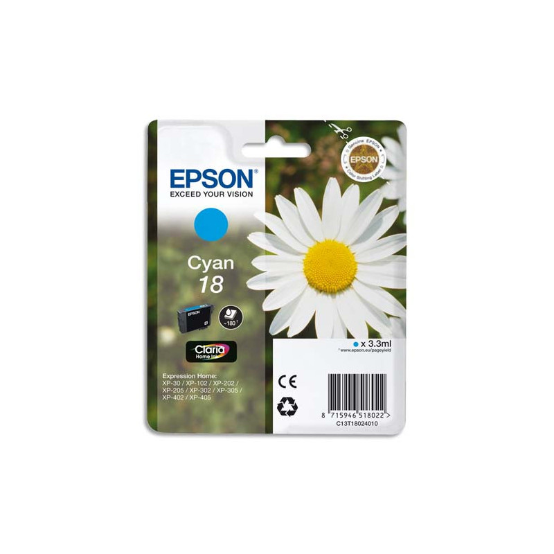 EPSON Cartouche Jet d'Encre Claria Home Cyan ''Pâquerette'' 18 - C13T18024012