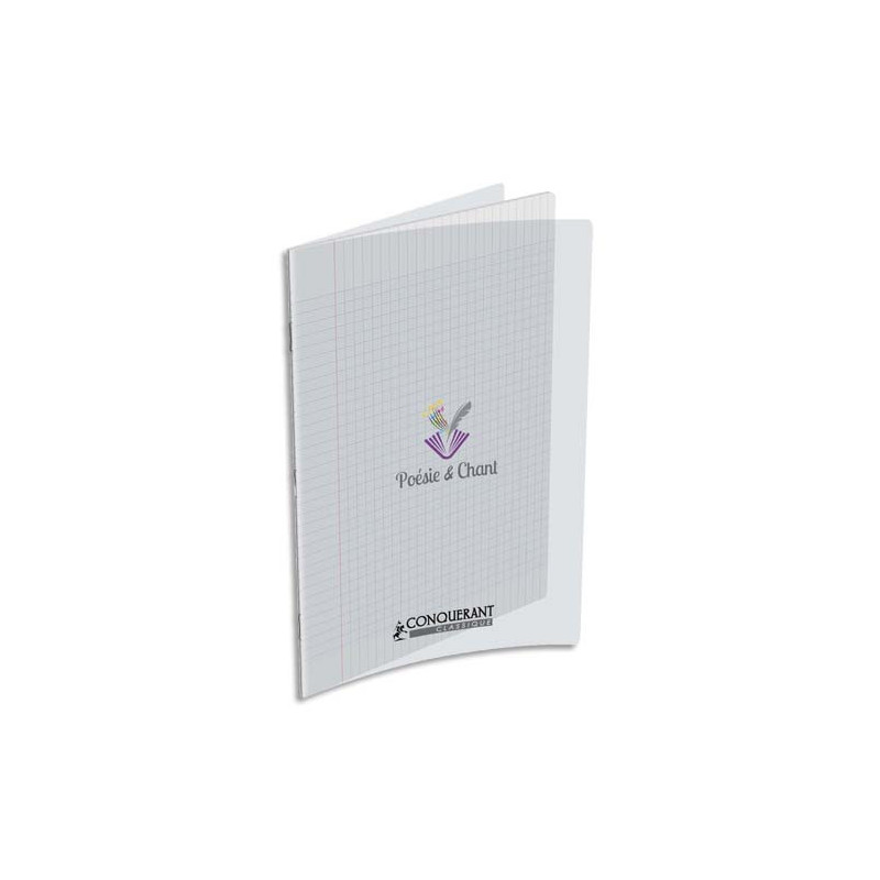 CONQUERANT C9 Cahier de poésie 90g, 24x32cm, 48 pages grands carreaux Seyès, couverture polypro incolore