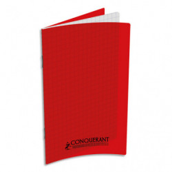 CONQUERANT C9 Carnet 90g, 9x14, 96 pages quadrillées 5x5, agrafé, couverture polypro Rouge