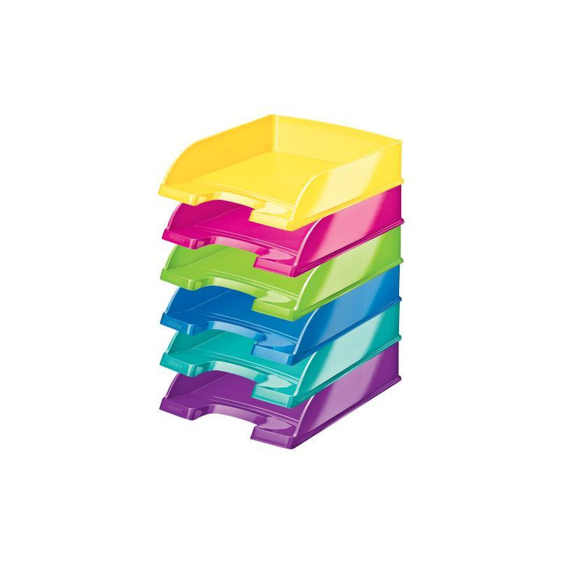 LEITZ Lot de 10 corbeilles à courrier Wow - Dim 1 corb : L35,7xH7xP25,5 cm. Coloris métallisé Assortis