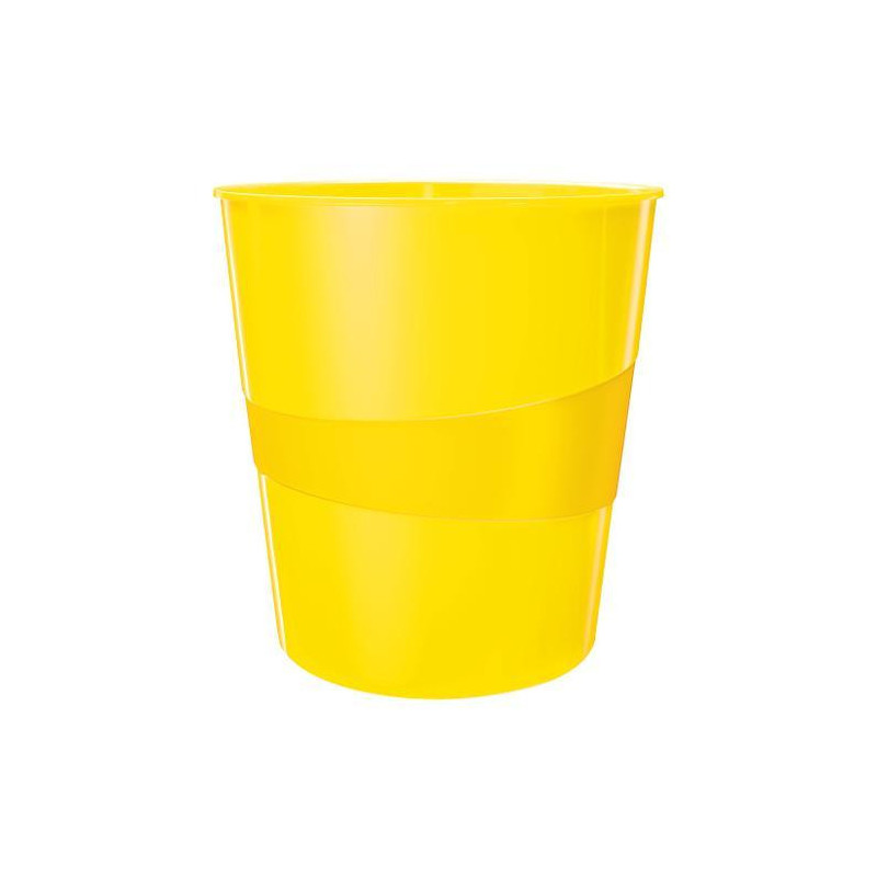 LEITZ Corbeille à papier 15 litres WOW - Dimensions : Ø 29 x H32,4 cm. Finition laquée. Coloris Jaune