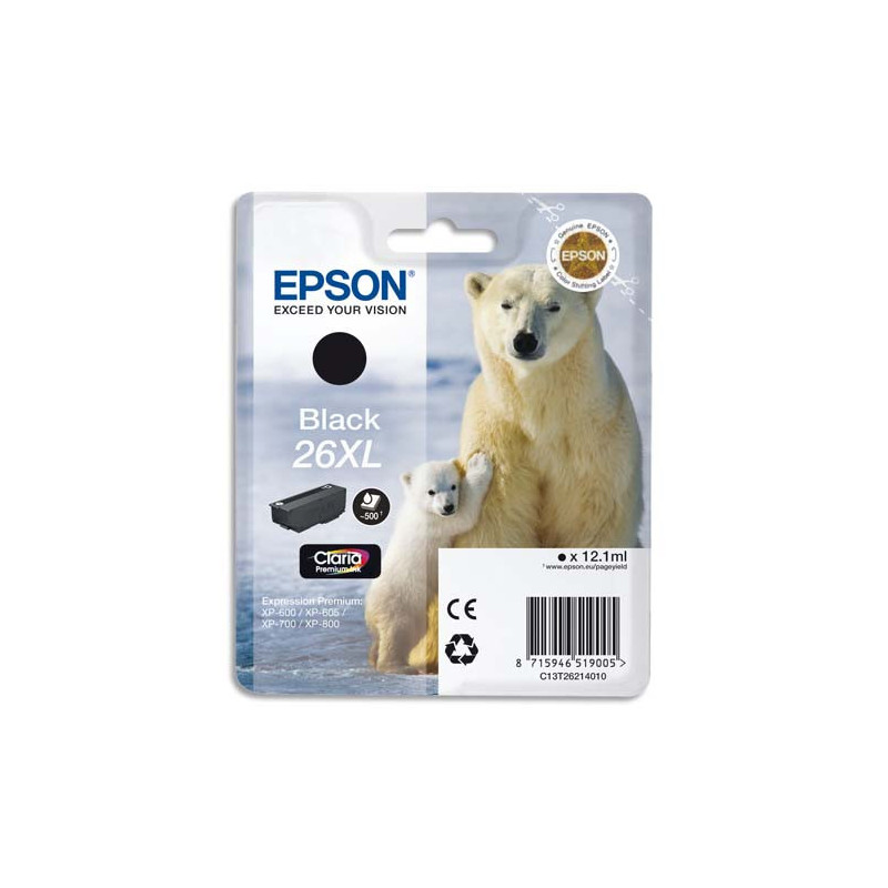 EPSON Cartouche Jet d'Encre Claria Premium Noir (XL) ''Ours Polaire'' - C13T26214012