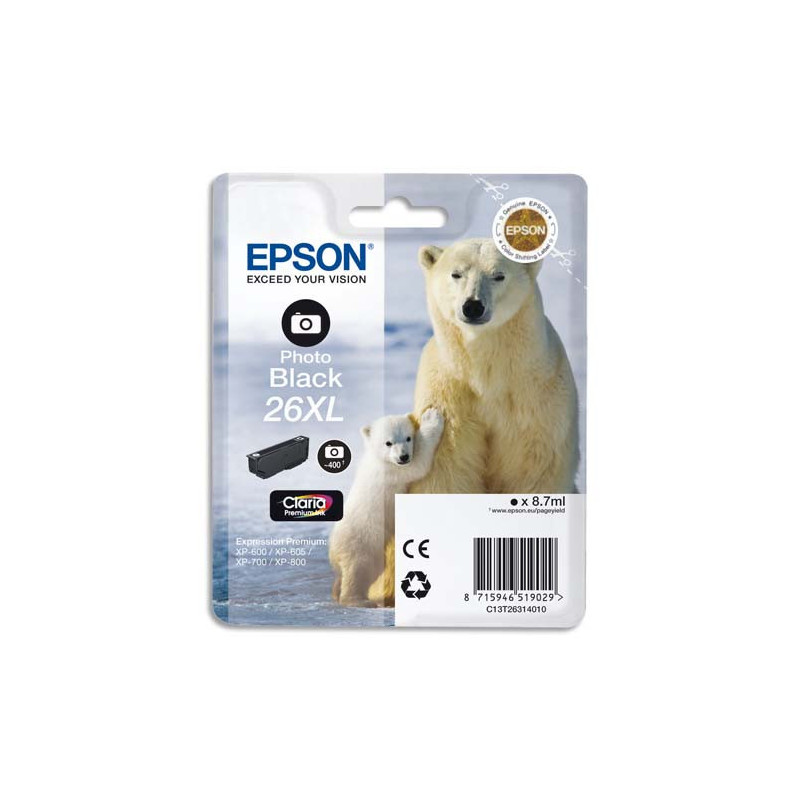 EPSON Cartouche Jet d'Encre Claria Premium Noir Photo (XL) ''Ours Polaire'' - C13T26314012