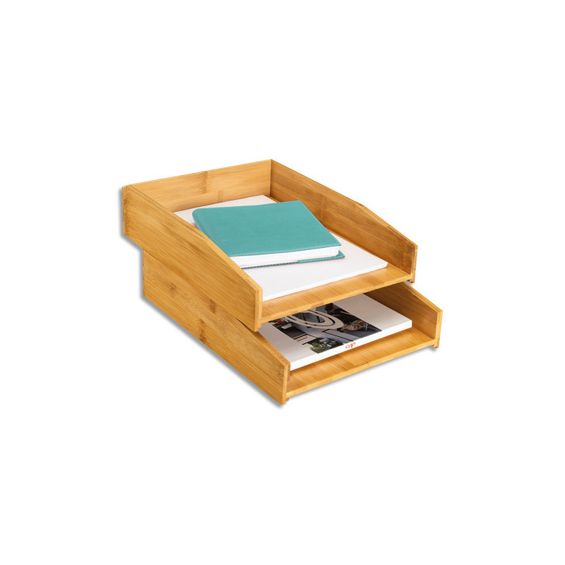 CEP Lot 2 corbeilles courrier SILVA 100% Bambou naturel. Sans clou, ni vis. Dim (lxhxp) : 25,2x7,5x34 cm