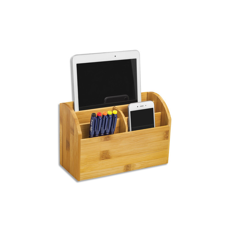 CEP Organiseur de bureau SILVA 6 cmpts. 100% Bambou naturel. Sans clou ni vis. Dim (lxhxp): 22,7x15x9,7cm