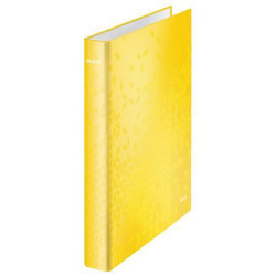 LEITZ Classeur 4 anneaux Ø25 WOW en carton pelliculé. Dos 4cm. Format A4+. Coloris Jaune