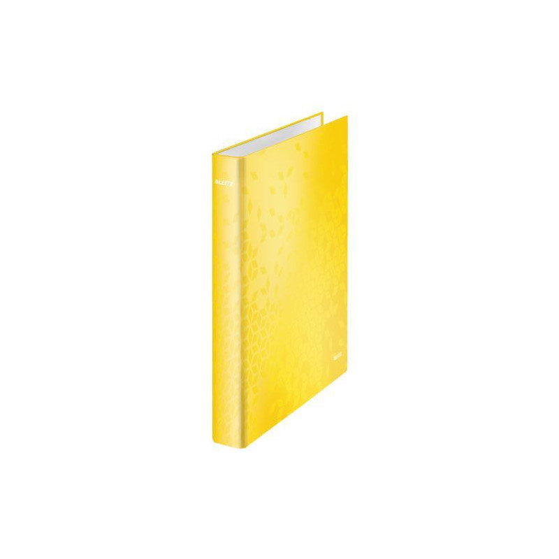 LEITZ Classeur 4 anneaux Ø25 WOW en carton pelliculé. Dos 4cm. Format A4+. Coloris Jaune