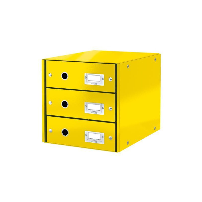 LEITZ Module de classement 3 tiroirs WOW en carton recouvert de polypropylène. Coloris Jaune