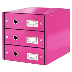 LEITZ Module de classement 3 tiroirs WOW en carton recouvert de polypropylène. Coloris Rose