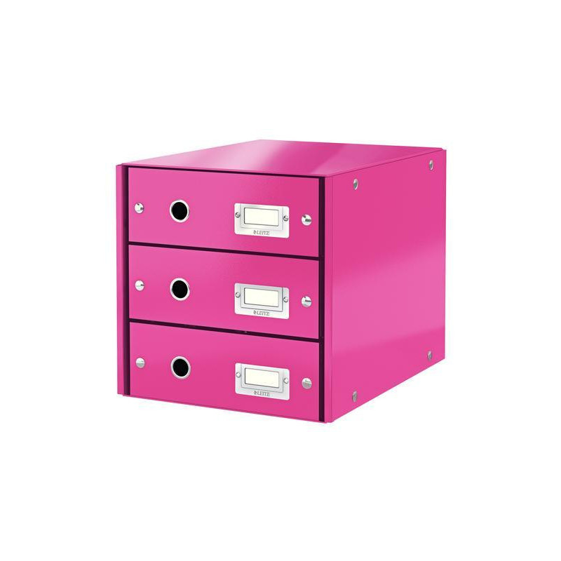 LEITZ Module de classement 3 tiroirs WOW en carton recouvert de polypropylène. Coloris Rose