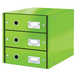 LEITZ Module de classement 3 tiroirs WOW en carton recouvert de polypropylène. Coloris Vert