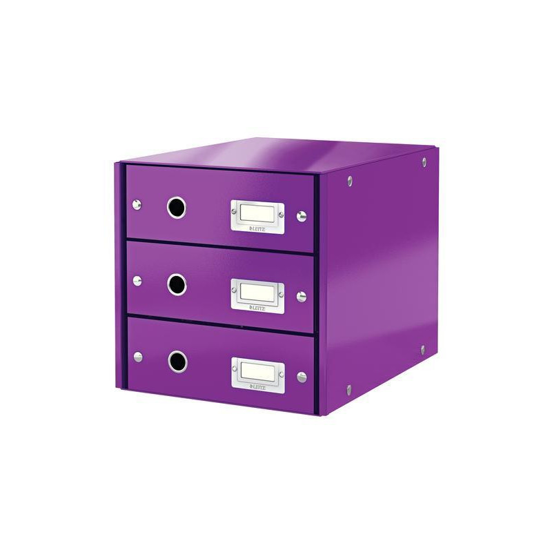 LEITZ Module de classement 3 tiroirs WOW en carton recouvert de polypropylène. Coloris Violet