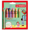 STABILO woody 3in1 crayon de couleur - Etui carton de 6 crayons + taille-crayon - Coloris pastel