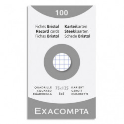 EXACOMPTA Etui de 100 fiches bristol non perforées 75x125mm (A7) quadrillées 5x5 Blanc