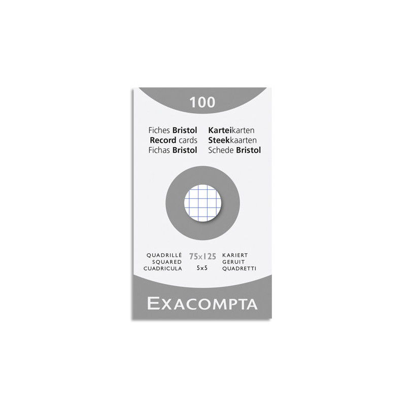 EXACOMPTA Etui de 100 fiches bristol non perforées 75x125mm (A7) quadrillées 5x5 Blanc