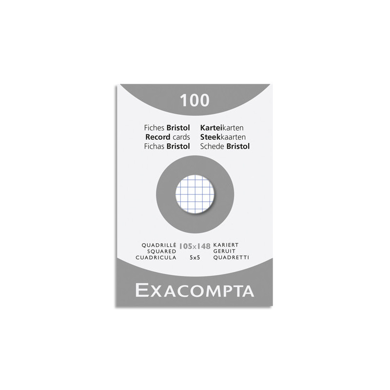 EXACOMPTA Etui de 100 fiches bristol non perforées 105x148mm (A6) quadrillées 5x5 Blanc