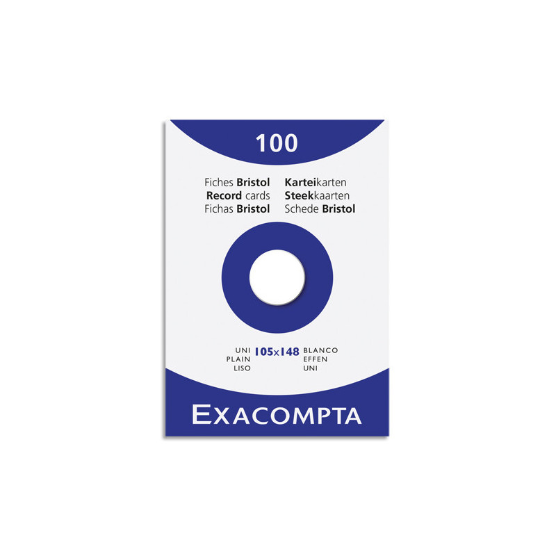 EXACOMPTA Etui de 100 fiches bristol non perforées 105x148mm (A6) unies Blanc