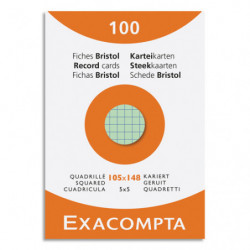 EXACOMPTA Etui de 100 fiches bristol non perforées 105x148mm (A6) quadrillées 5x5 assortis