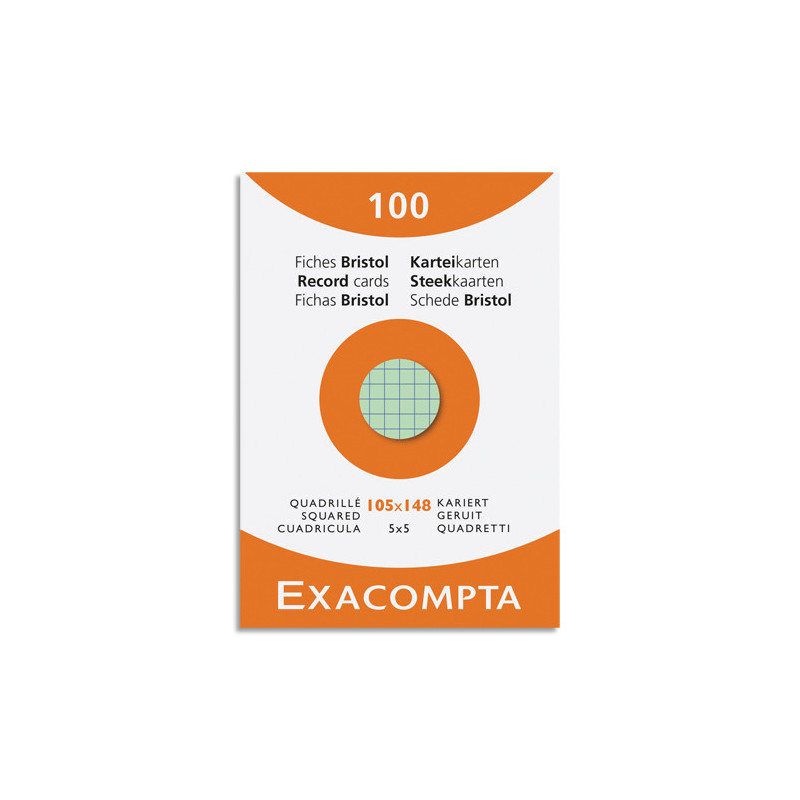 EXACOMPTA Etui de 100 fiches bristol non perforées 105x148mm (A6) quadrillées 5x5 assortis