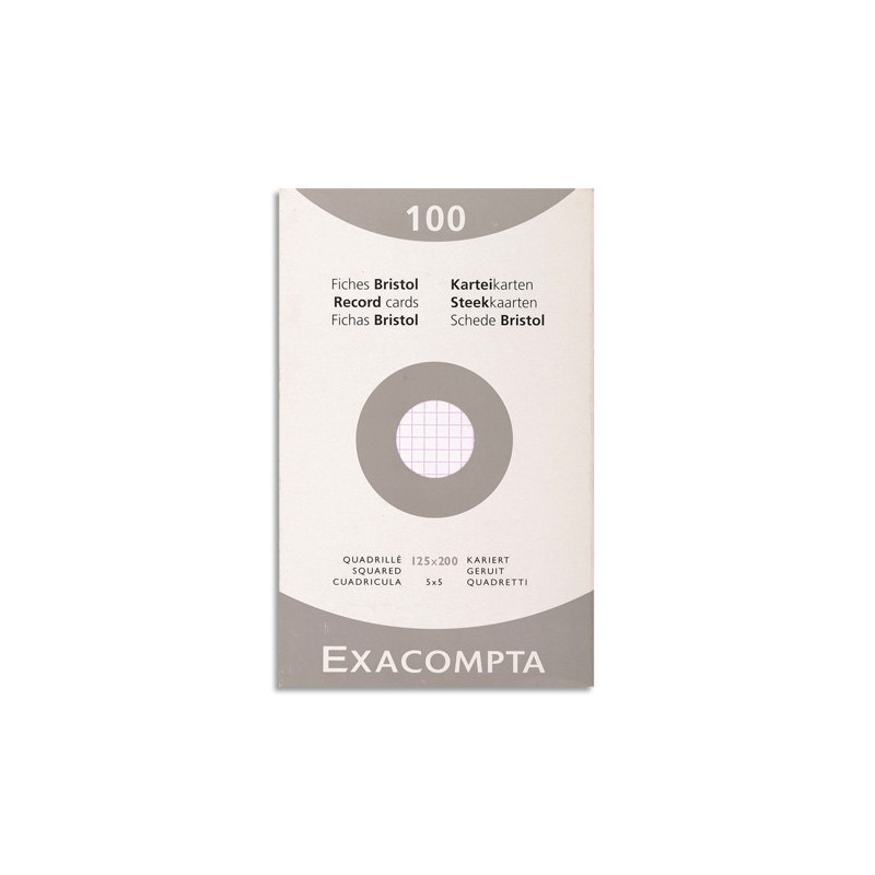 EXACOMPTA Etui de 100 fiches bristol non perforées 125X200mm quadrillées 5x5 Blanc