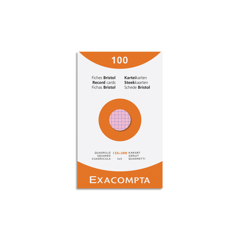 EXACOMPTA Etui de 100 fiches bristol non perforées 125x200mm quadrillées 5x5 assortis