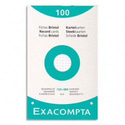 EXACOMPTA Etui de 100 fiches bristol perforées 125x200mm quadrillées 5x5 Blanc