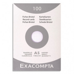 EXACOMPTA Etui de 100 fiches bristol non perforées 148x210mm (A5) quadrillées 5x5 Blanc