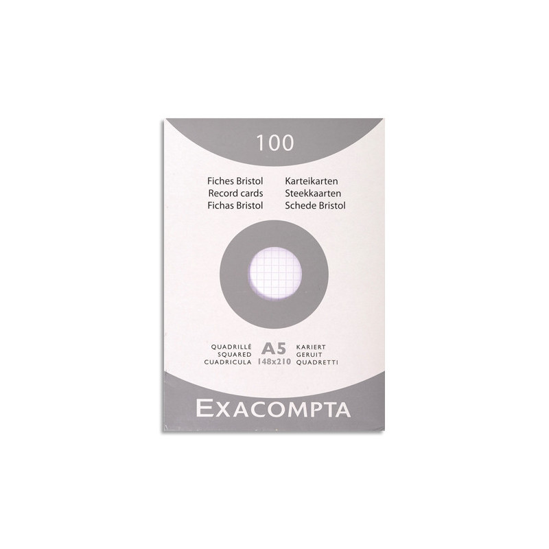 EXACOMPTA Etui de 100 fiches bristol non perforées 148x210mm (A5) quadrillées 5x5 Blanc