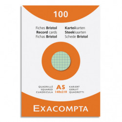 EXACOMPTA Etui de 100 fiches bristol non perforées 148x210mm (A5) quadrillées 5x5 assortis