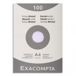 EXACOMPTA Etui de 100 fiches bristol non perforées 210x297mm (A4) quadrillées 5x5 Blanc