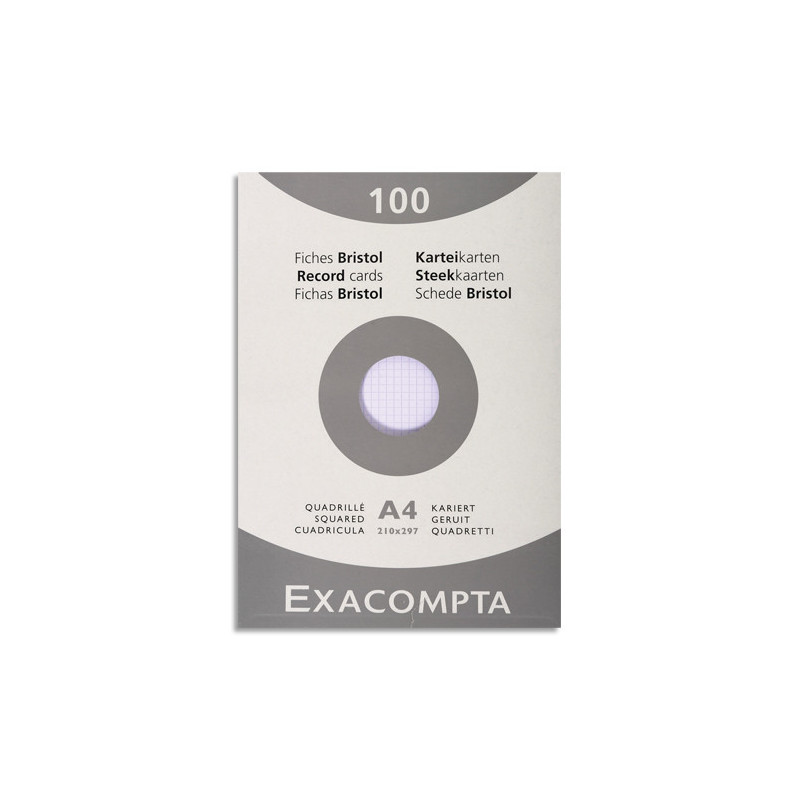 EXACOMPTA Etui de 100 fiches bristol non perforées 210x297mm (A4) quadrillées 5x5 Blanc