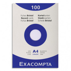 EXACOMPTA Etui de 100 fiches bristol non perforées 210x297mm (A4) unies Blanc