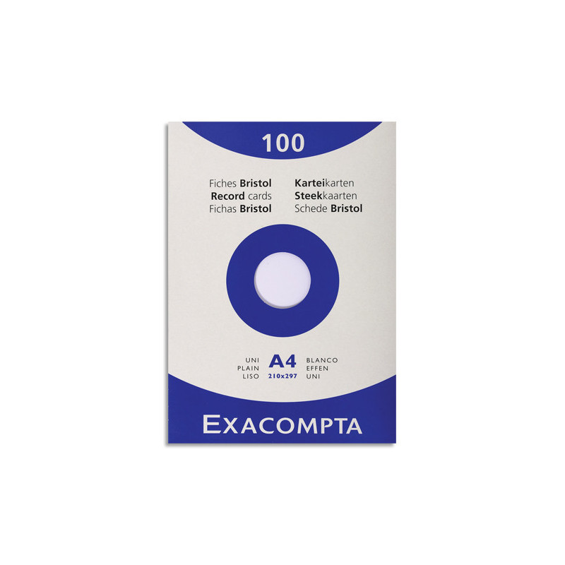 EXACOMPTA Etui de 100 fiches bristol non perforées 210x297mm (A4) unies Blanc