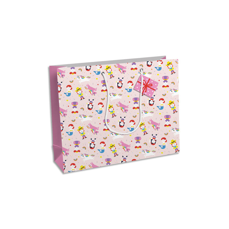 CLAIREFONTAINE Sac cadeau Héros de mon enfance 37,3x11,8x27,5cm carte 210g. Anses en corde. Coloris rose