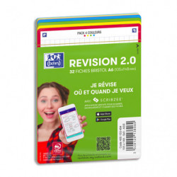 OXFORD Sachet de 32 fiches BRISTOL REVISION OXFORD 2.0 non perforées A6 250g 5x5 Assortis