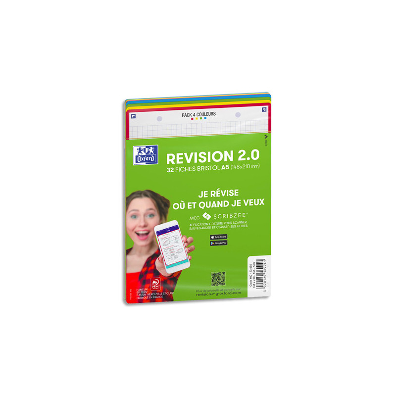 OXFORD Sachet de 32 fiches BRISTOL REVISION OXFORD 2.0 perforées A5 250g 5x5 Assortis