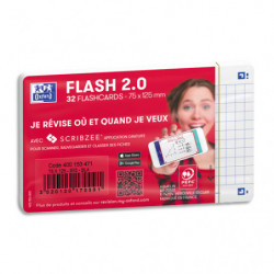 OXFORD Sachet de 32 fiches BRISTOL FLASH OXFORD 2.0 non perforées 75x125mm 250g 5x5 Blanc