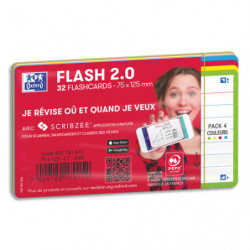 OXFORD Sachet de 32 fiches BRISTOL FLASH OXFORD 2.0 non perforées 75x125mm 250g lignées Assortis