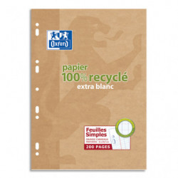 OXFORD Etui 200 copies simples recyclées 90g perforées blanches format 21x29,7cm grands carreaux Seyès